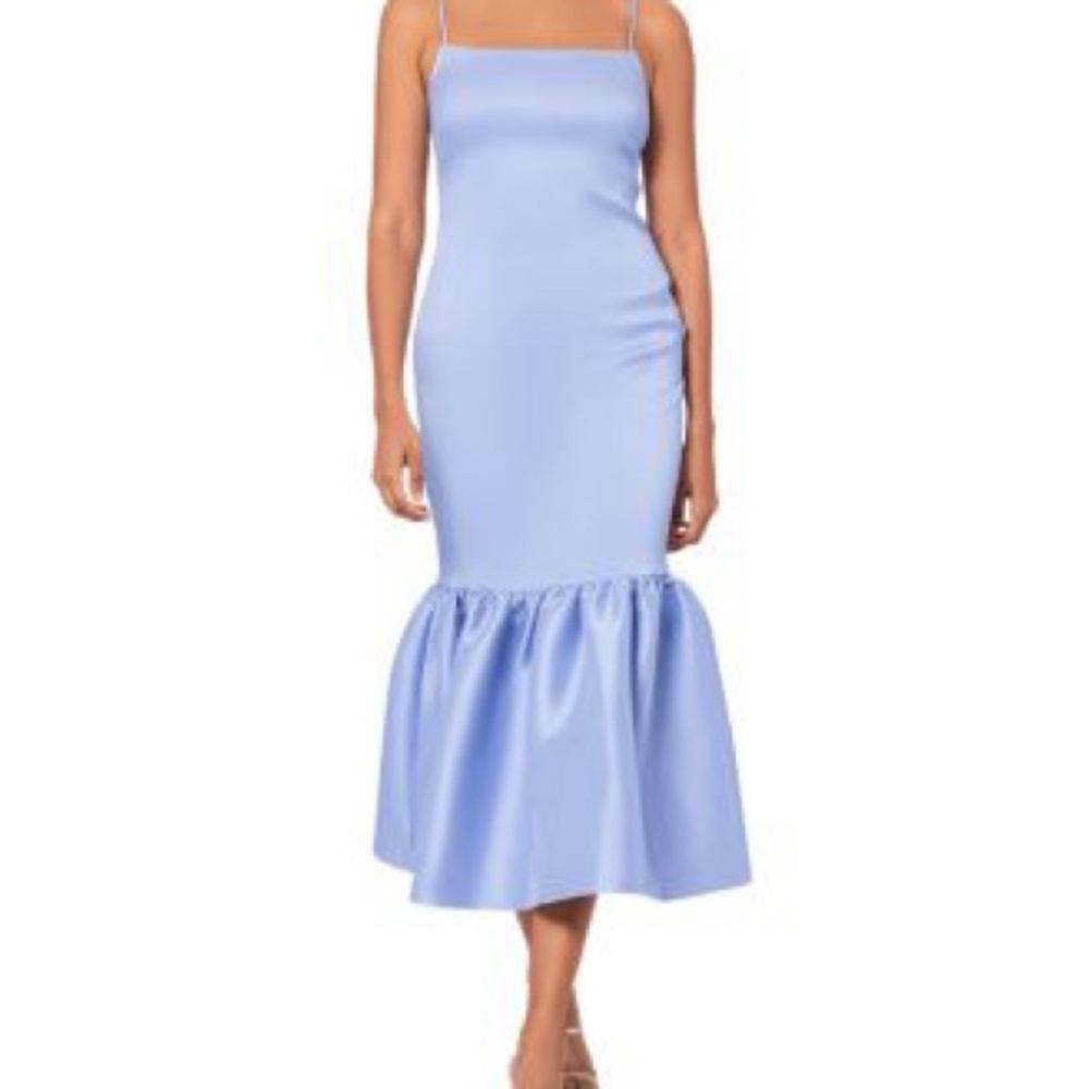 Aqua Light Blue Ruffle Hem Midi Dress